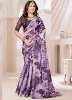 Crystal Organza Silk Lavender Traditional Wear Hand Work Saree